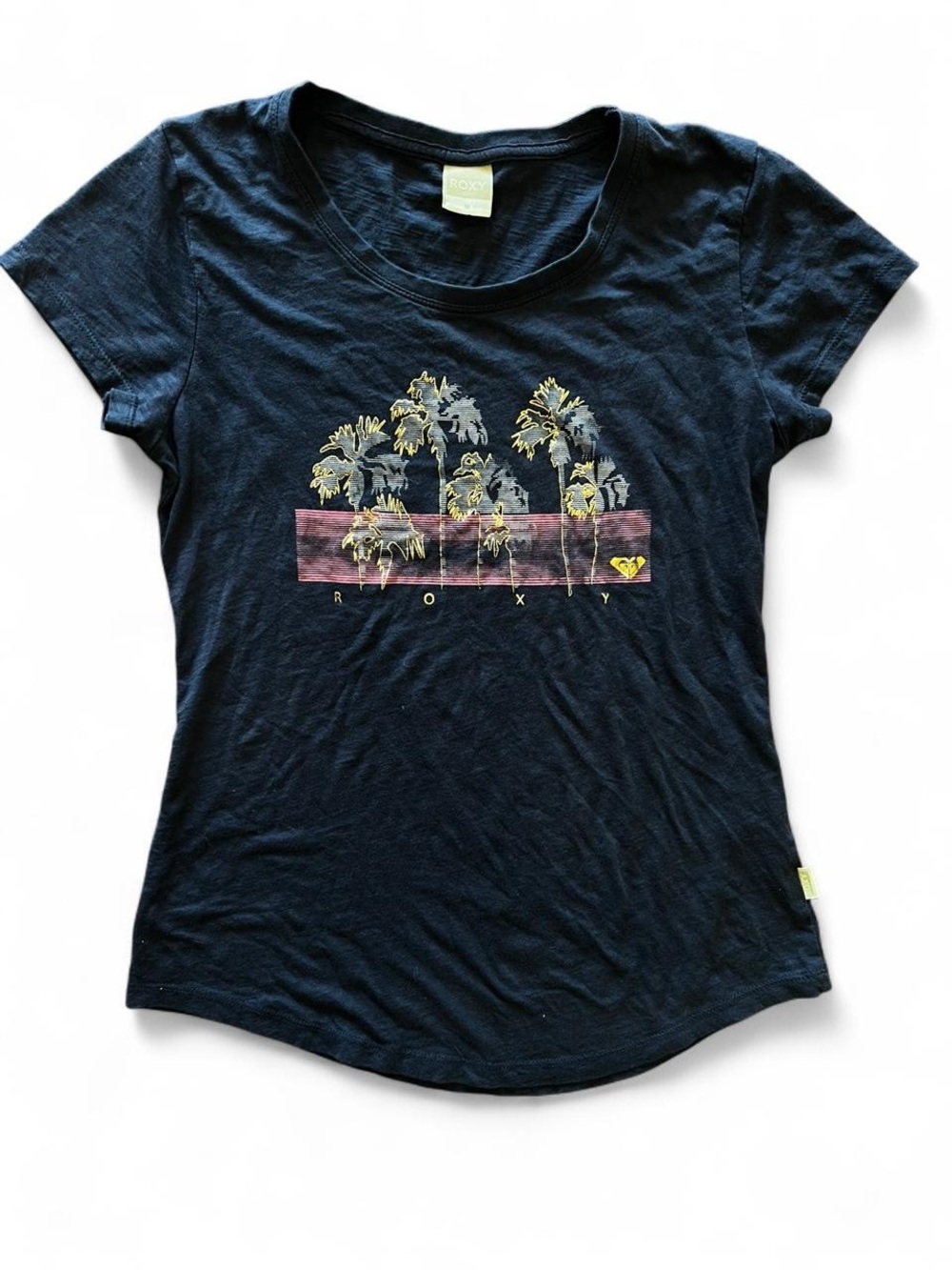 Roxy Navy Palm Tree Graphic Tee Vintage Y2K Size M Cotton
